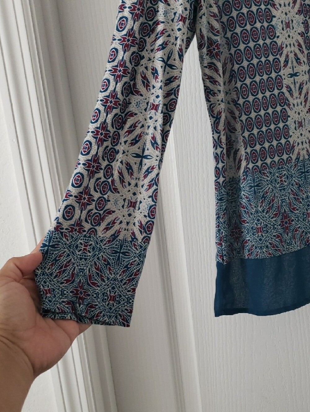 Vintage America Blue and Gray Printed Tassel Peasant Tunic - Picture 4 of 8